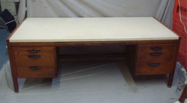 Appraisal: Jens RISOM SGD leathertop executive desk Mid Century Dimensions x