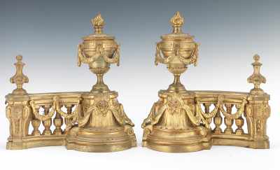 Appraisal: A Pair of French Gilt Bronze Chenets Classical form chenets