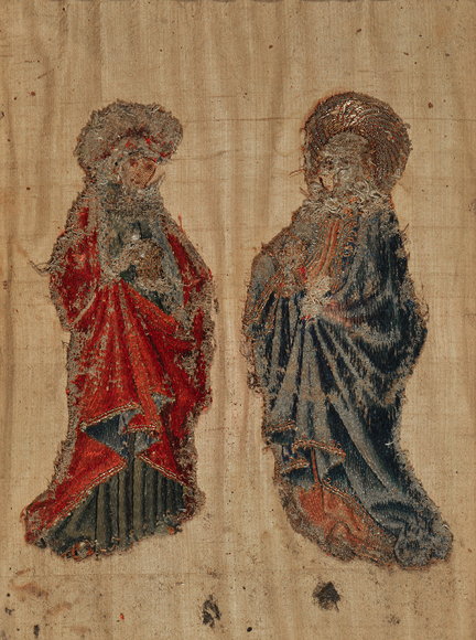 Appraisal: TWO ANTIQUE NEEDLEWORK PANELS of figures in classical dress possibly