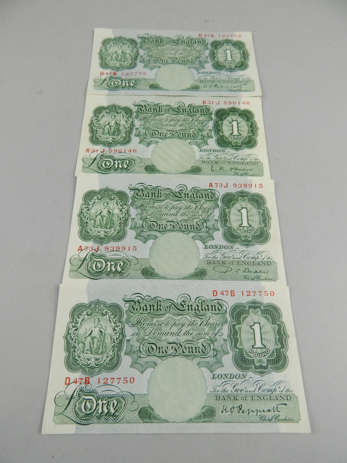 Appraisal: Four British one pound notes Chief cashier Peppiatt