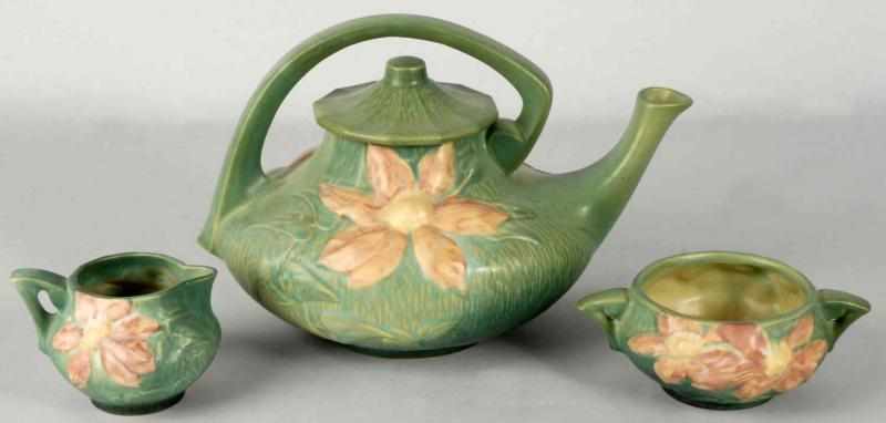 Appraisal: Roseville -Piece Green Clematis Teapot Set Description