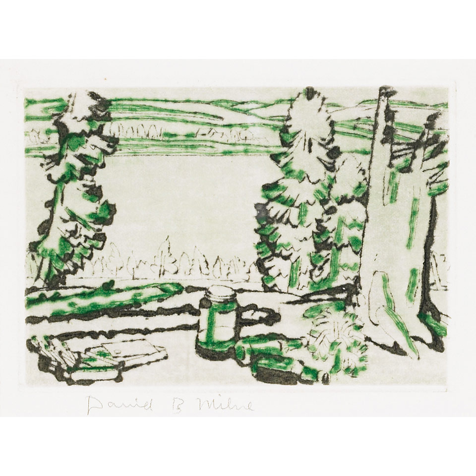 Appraisal: DAVID BROWN MILNE PAINTING PLACE colour drypoint signed in the