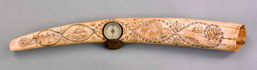 Appraisal: Important scrimshaw walrus tusk th c inscribed Itchd out of