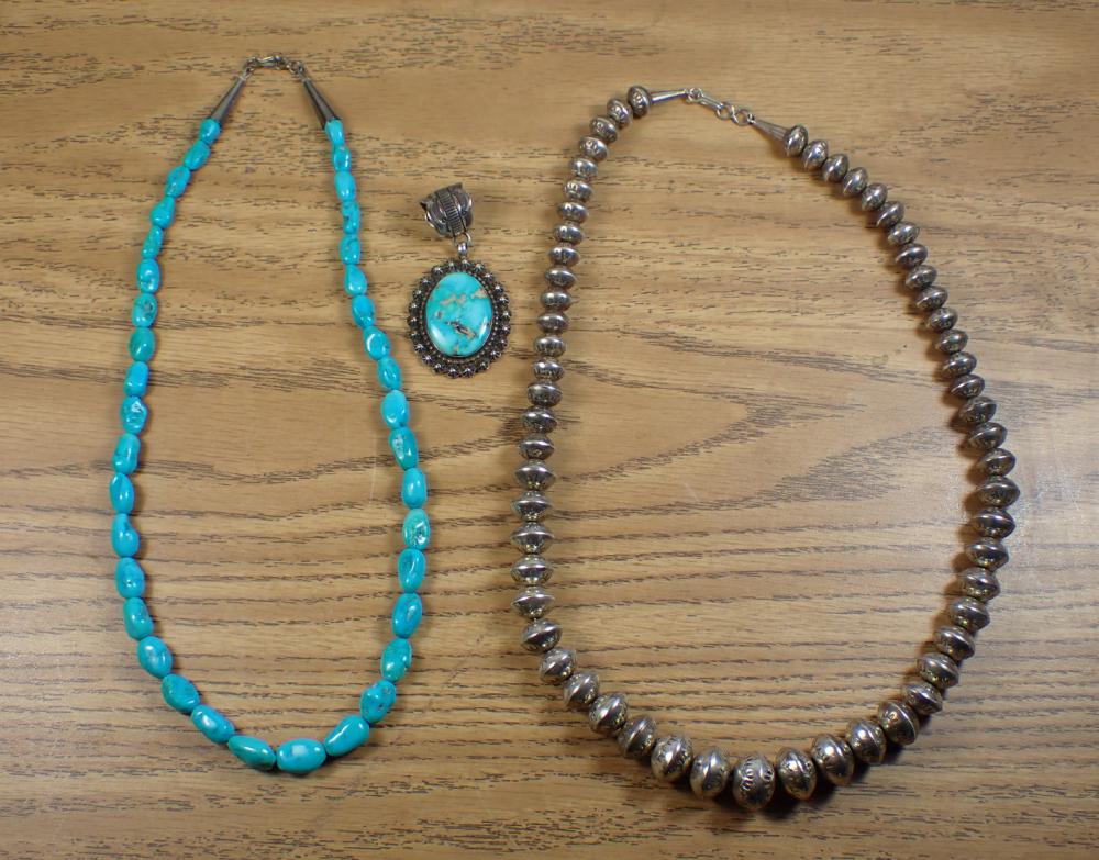 Appraisal: THREE NATIVE AMERICAN JEWELRY PIECES including turquoise and sterling silver