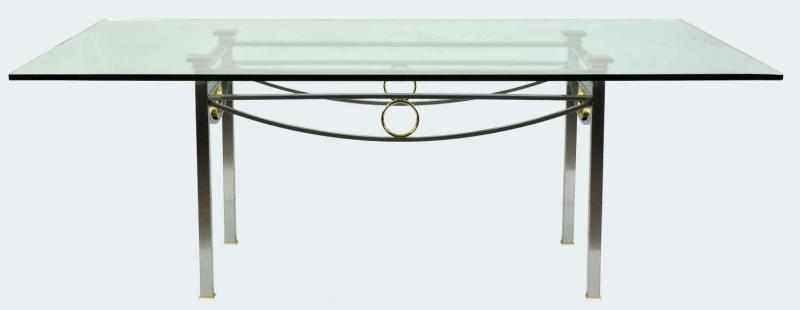 Appraisal: Glass Top Dining Room Table on Metal Base Description Beautiful