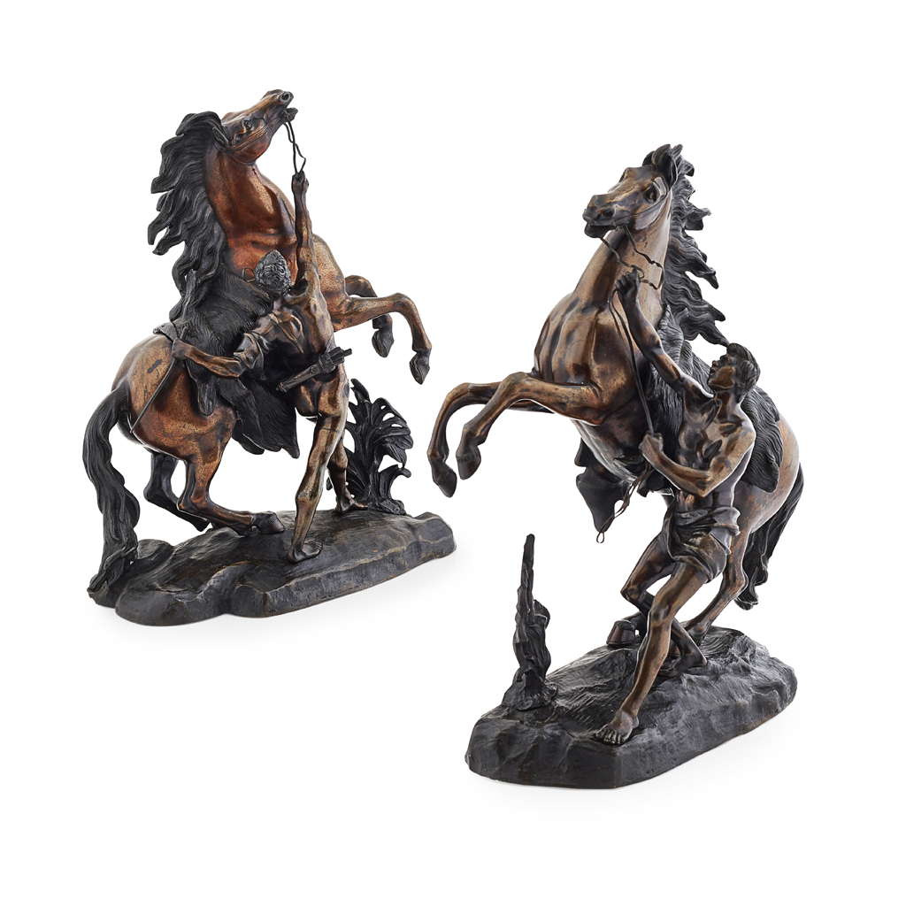 Appraisal: PAIR OF LARGE BRONZE MARLY HORSES AFTER COUSTOU TH CENTURY