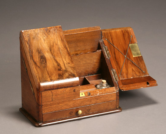 Appraisal: Victorian Figured Walnut and Walnut Slant-Front Stationery Box Last Half