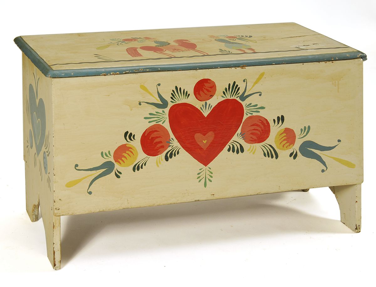 Appraisal: ANTIQUE AMERICAN BLANKET BOX DECORATED BY THE SHOP OF PETER