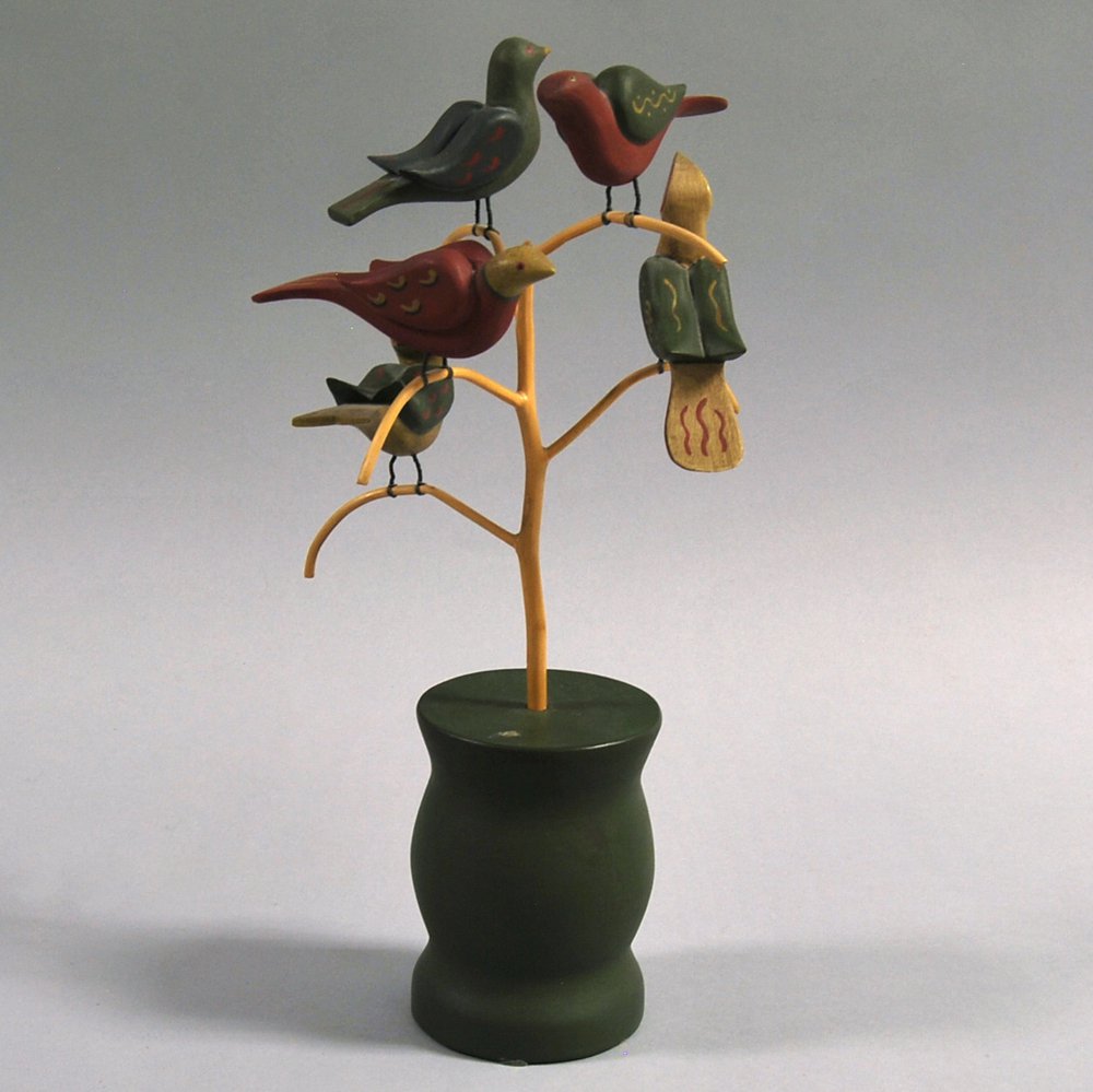 Appraisal: Modern Folk Art Bird Tree A Kohr depicting five red-