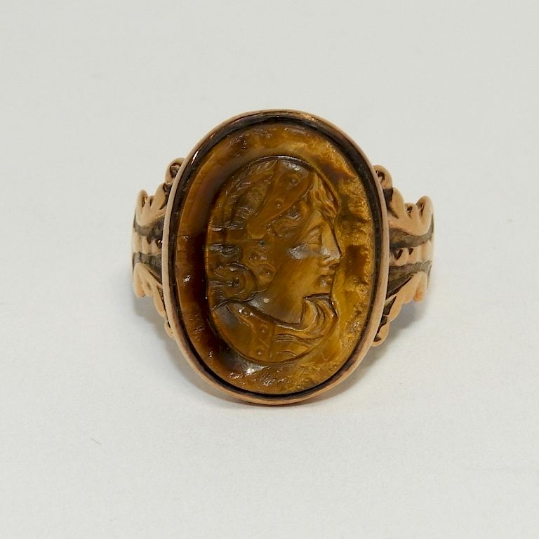 Appraisal: C K Rose Gold Tiger Eye Cameo Ring Europe th