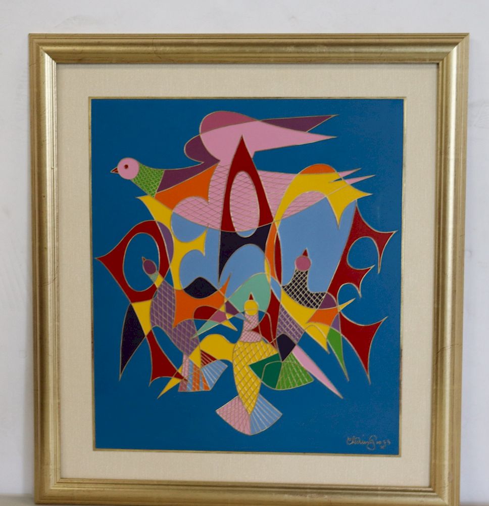 Appraisal: Chaim Gross Signed Enamel Painting Composition Signed lr rt and