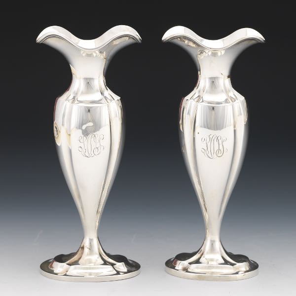 Appraisal: PAIR OF GRAFF WASHBOURNE DUNN STERLING CANDLEHOLDERS RETAILED BY GROGAN