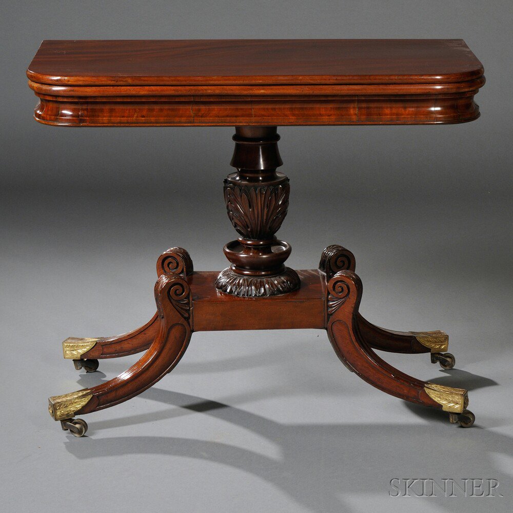 Appraisal: Classical Carved Mahogany and Mahogany Veneer Card Table probably Boston