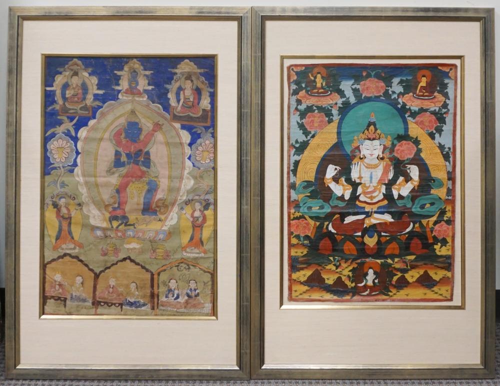 Appraisal: TWO TIBETAN THANKAS FRAME OF LARGER X IN X CM