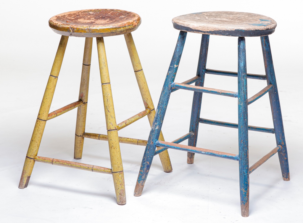 Appraisal: TWO AMERICAN STOOLS Nineteenth century One with bamboo turnings original