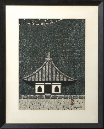 Appraisal: Kiyoshi Saito Japanese - Temple woodcut in colors signed lower