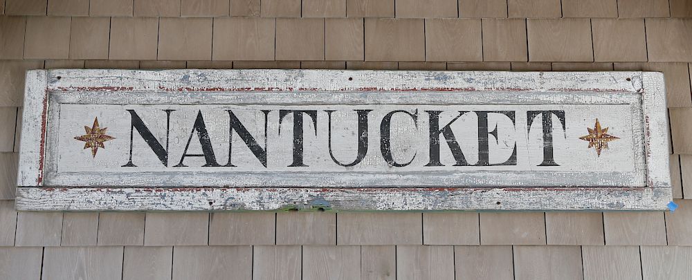 Appraisal: Hand Painted Nantucket Sign on Old Panel Exclusive on Bidsquare