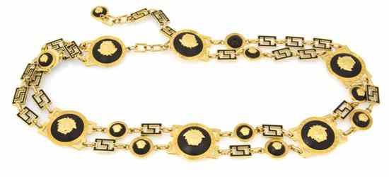 Appraisal: A Gianni Versace Black Enamel and Leather Goldtone Chainlink Belt