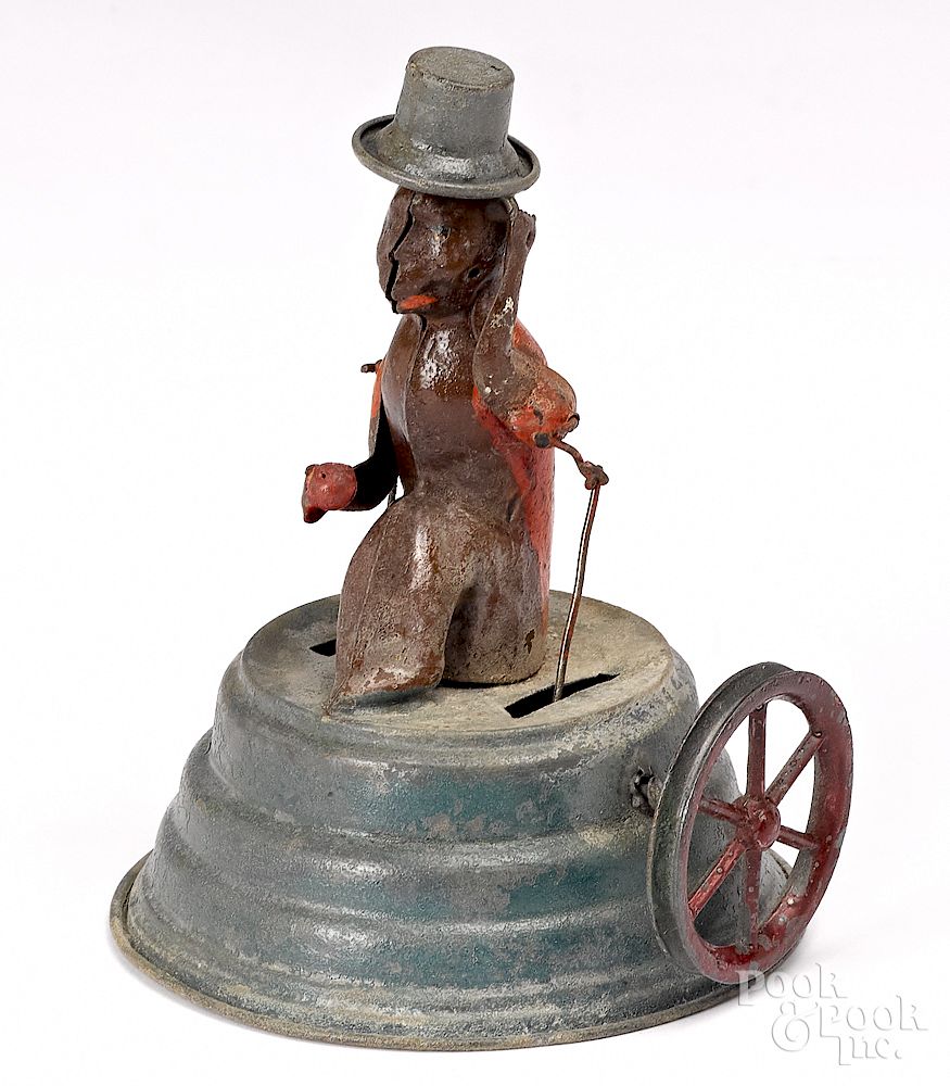 Appraisal: Painted tin monkey tipping hat steam toy accessory Painted tin