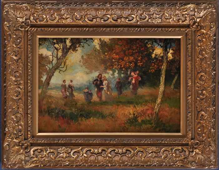 Appraisal: TH C SCHOOL MID-SUMMER GARDEN FROLIC Oil on canvas x