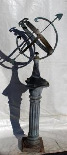 Appraisal: Verdigris bronze armillary sundial on pedestal Verdigris bronze armillary sundial