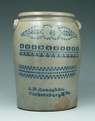 Appraisal: Salt-glazed stoneware crock rows of stenciled decoration marked quot A