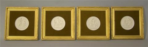 Appraisal: SET OF FOUR BISQUE ROUNDELS Depicting the four seasons framed