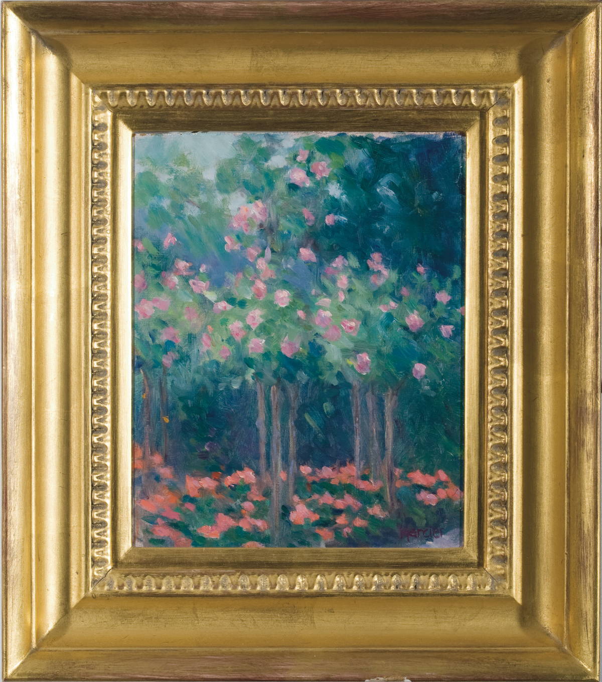 Appraisal: MEG MERCIER AMERICAN B ARBOR OF ROSES Oil on panel