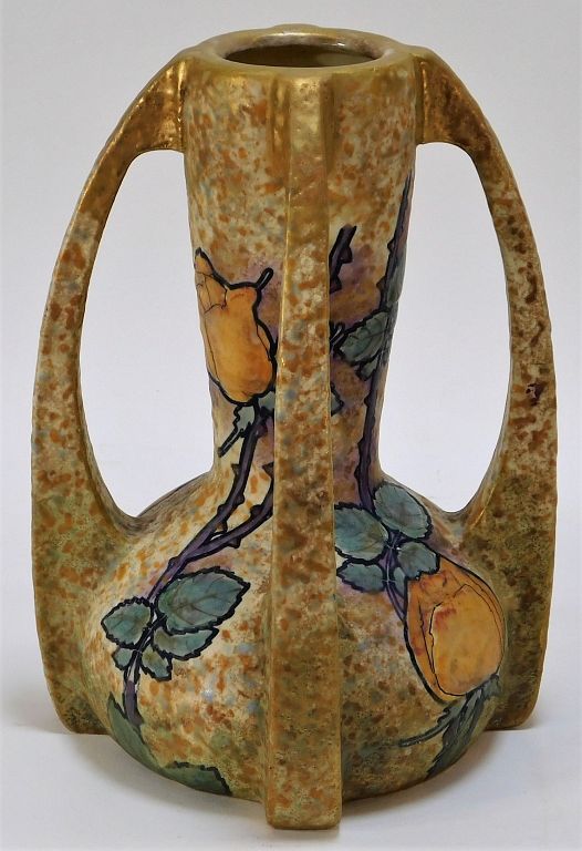 Appraisal: Austrian Art Nouveau Amphora Pottery Rose Vase Austria Circa Four