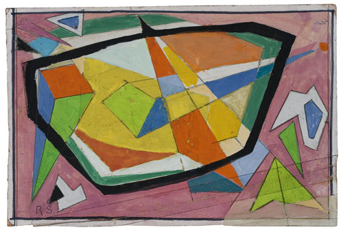 Appraisal: ROLPH SCARLETT Geometric Composition Pencil and gouache with collage on