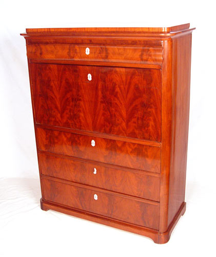 Appraisal: TH CENTURY SECRETAIRE ABATTANT Crotch grain mahogany veneers Four full