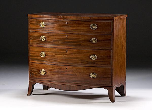 Appraisal: MAHOGANY BOWFRONT CHEST probably Rhode Island ca - with white