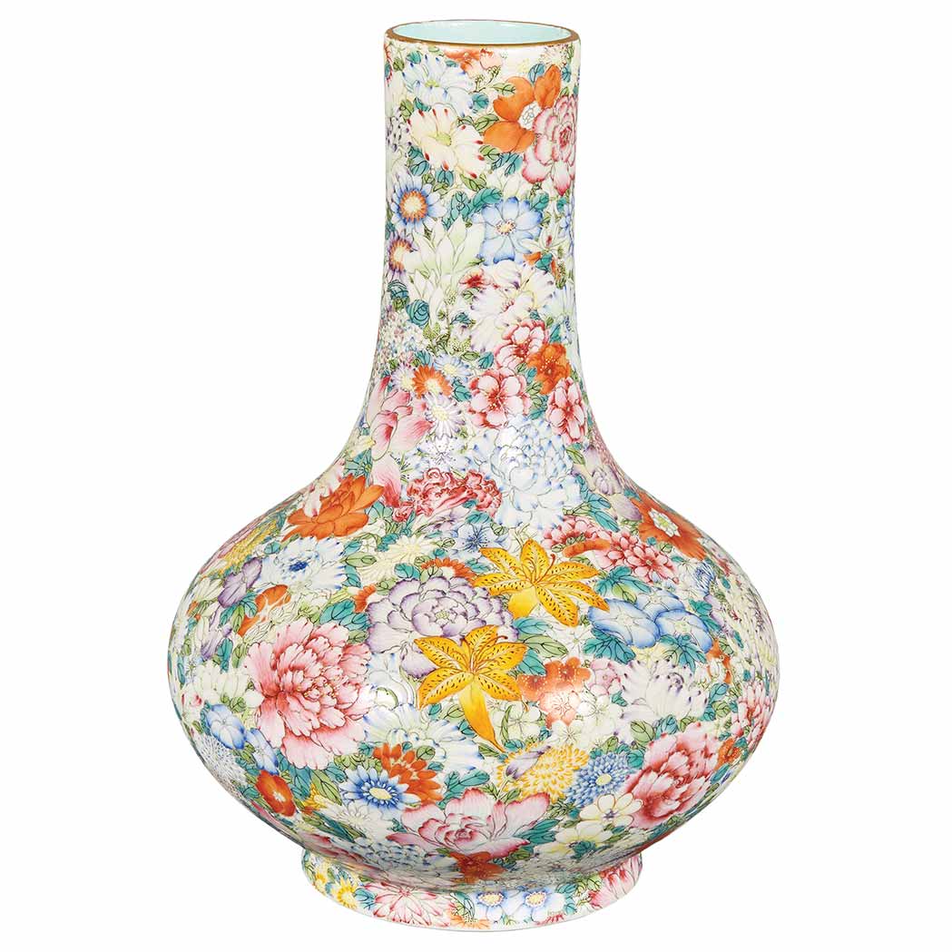 Appraisal: Chinese Famille Rose 'Millefleurs' Glazed Porcelain Vase Qianlong Seal Mark