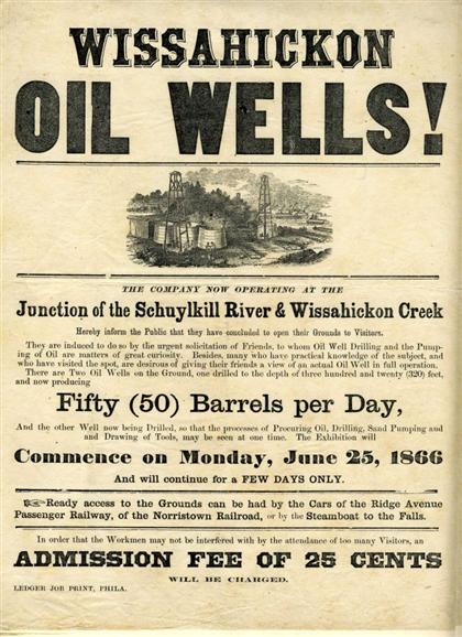 Appraisal: piece Printed Broadside with Wood-Engraved Vignette Wissahickon Oil Wells Philadelphia