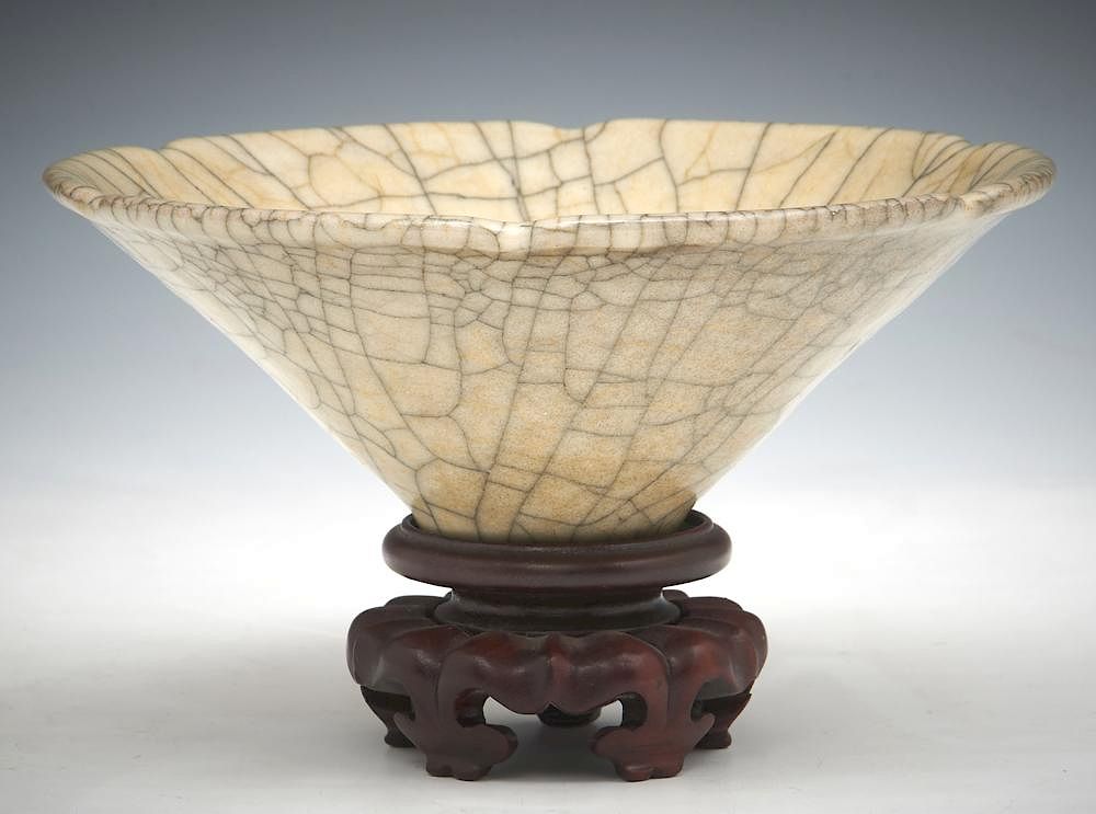 Appraisal: Chinese Crackle Glazed Conical Bowl Chinese Crackle Glazed Conical Bowl