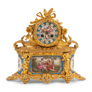 Appraisal: A French Gilt Bronze and S vres Style Porcelain Mantel