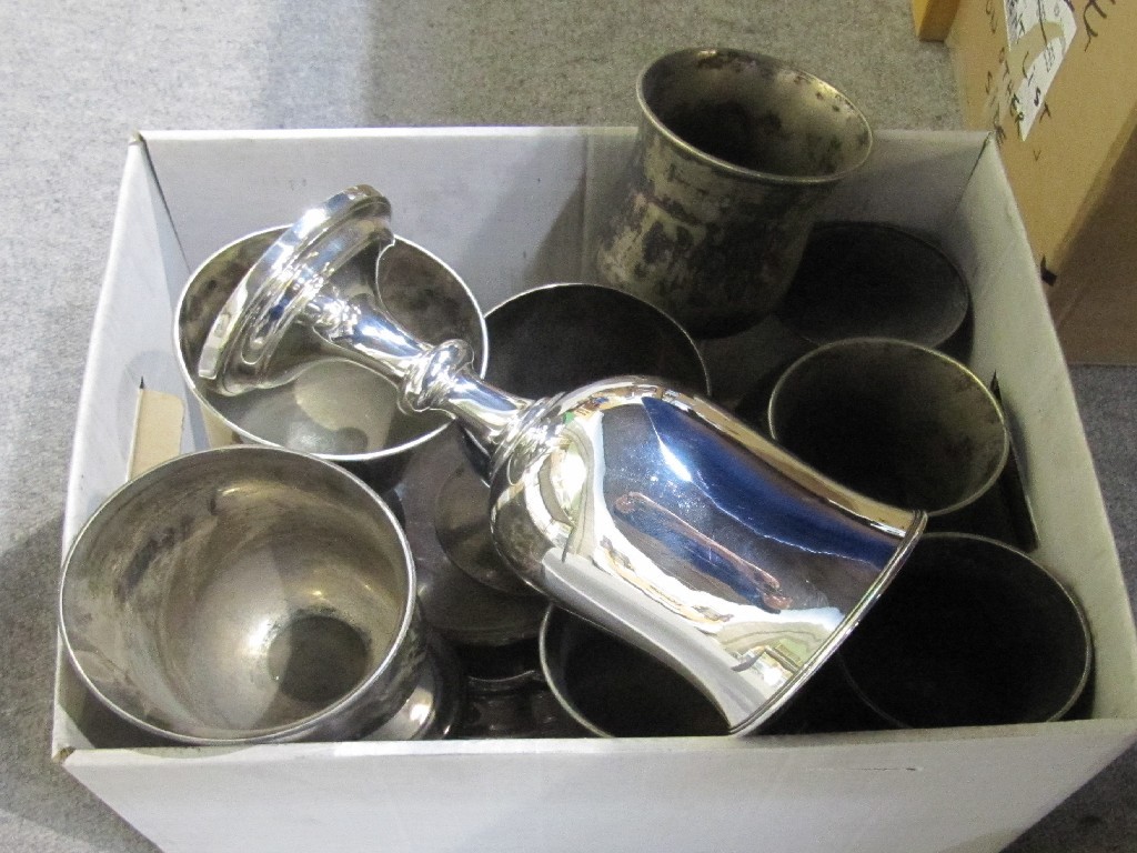 Appraisal: Box of pewter plates and EPNS communion goblets