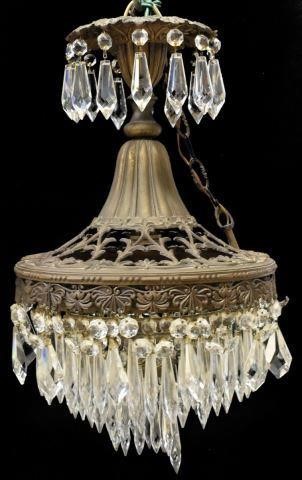 Appraisal: Italian patinated and crystal prism one-light wedding cake style chandelier