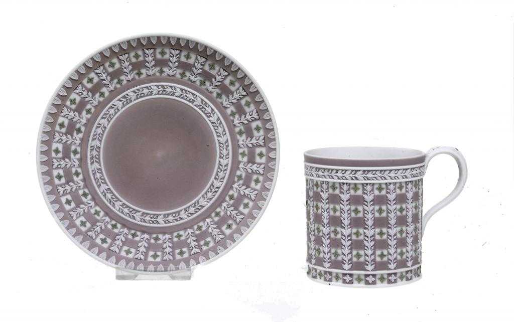 Appraisal: A WEDGWOOD THREE COLOUR JASPER WARE COFFEE CAN AND SAUCER