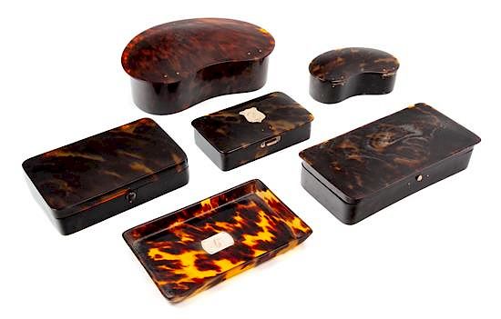 Appraisal: Six Victorian Faux Tortoise Shell Articles Width of largest inches