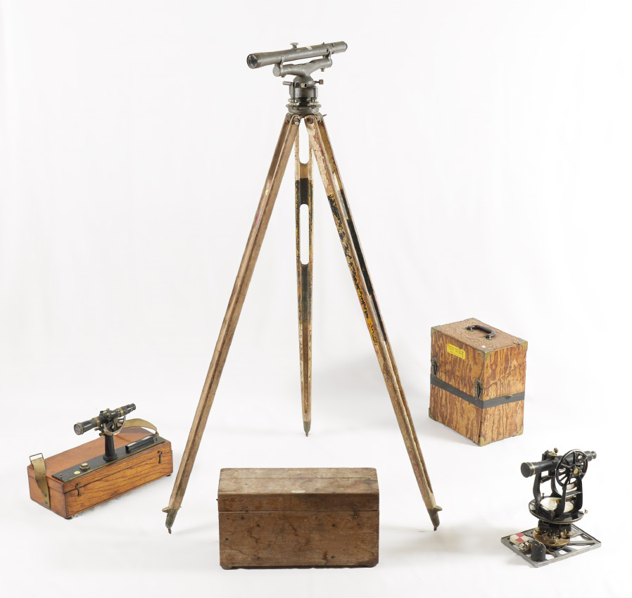 Appraisal: COLLECTION OF VINTAGE SURVEYING EQUIPMENT pieces total to include Large