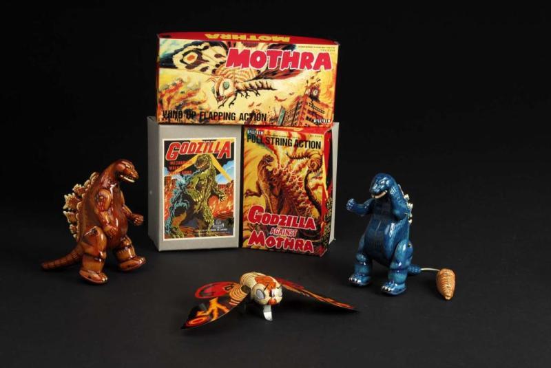 Appraisal: Lot of Tin Godzilla Mothra Wind-Up Toys Description Japanese All