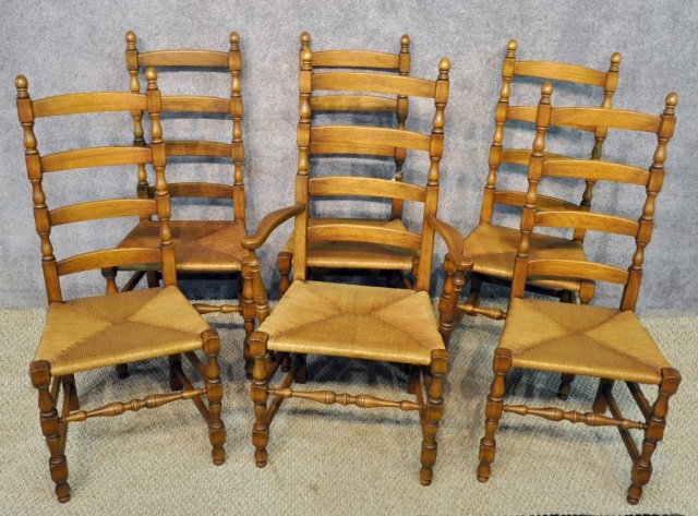 Appraisal: Set of Six Ladder-Back Chairs th century Including one arm