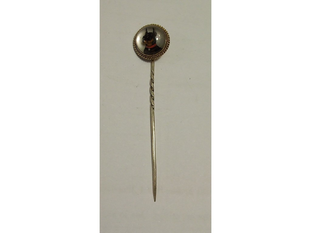 Appraisal: Essex crystal stick pin carved and painted to depict a