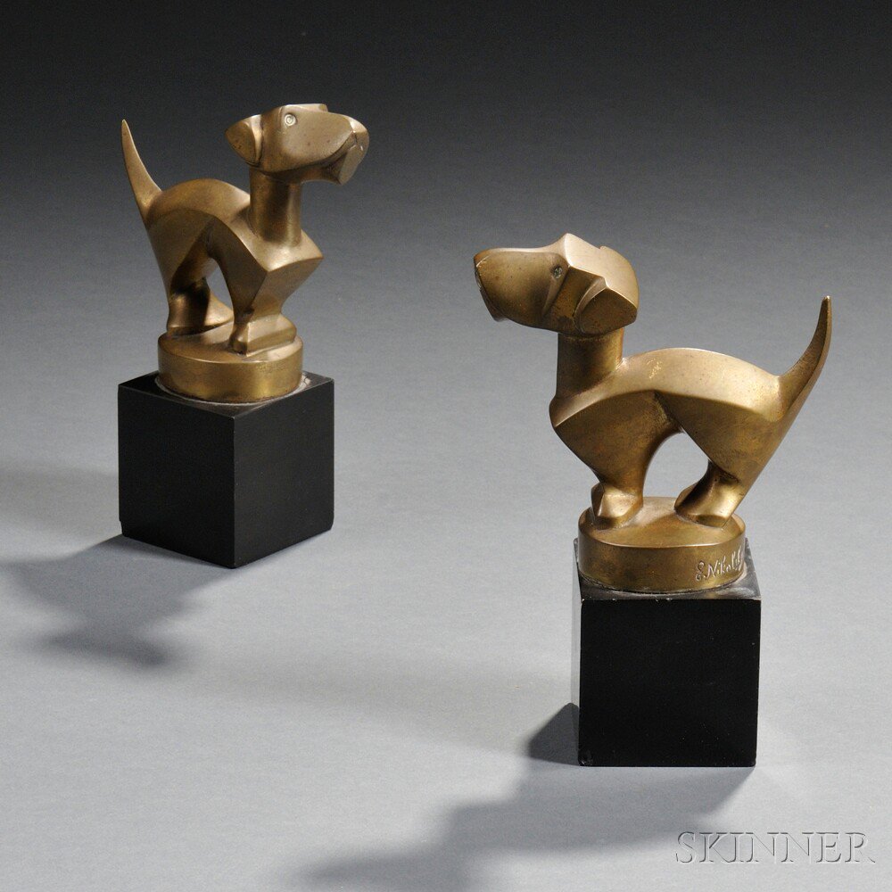 Appraisal: E Nikolsky Dog Sculpture Bookends France c In the form