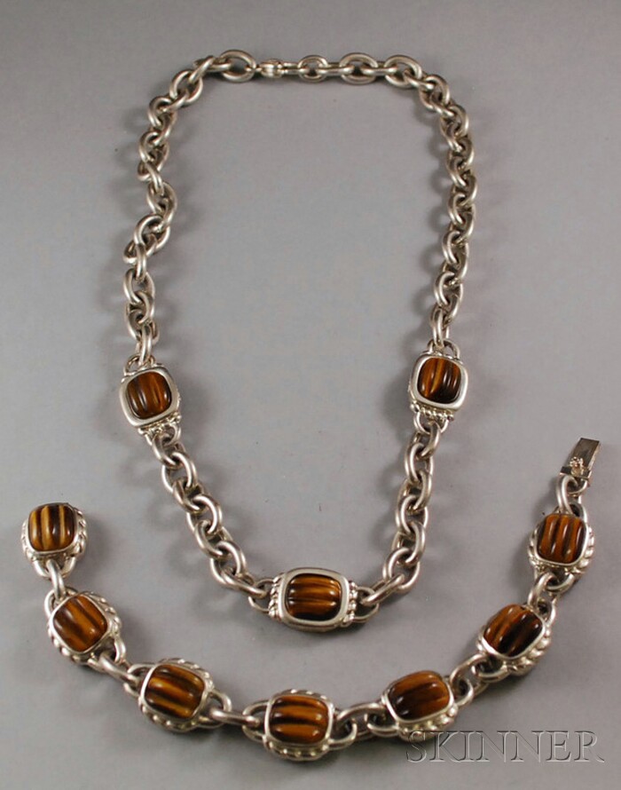 Appraisal: Judith Ripka Sterling Silver and Tiger's-eye Necklace and Bracelet necklace