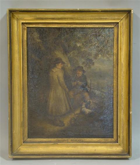 Appraisal: GEORGE MORLAND BRITISH - TURNSTYLE Oil on canvas x in