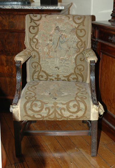 Appraisal: A GAINSBOROUGH STYLE ARMCHAIR In the Chippendale taste The rectangular