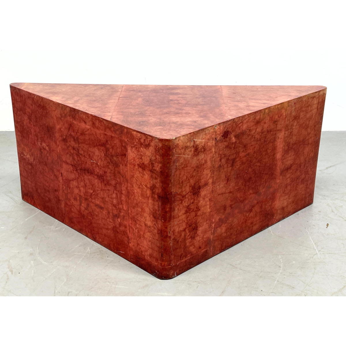 Appraisal: Aldo Turo style Red Lacquered Goatskin Table Triangle Coffee Cocktail