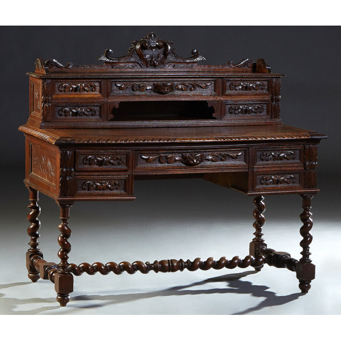 Appraisal: French Henri II Style Carved Oak Desk c the back